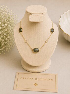 Freida Rothman Genuine Green Gemstone Station Necklace $159 MSRP NWT